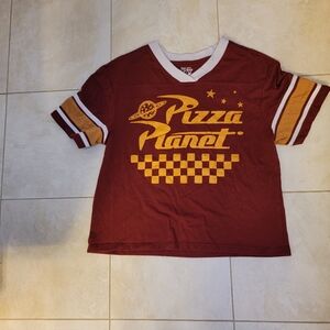 Red and Gold Disney Pixar Toy Story Pizza Planet Crop T-Shirt